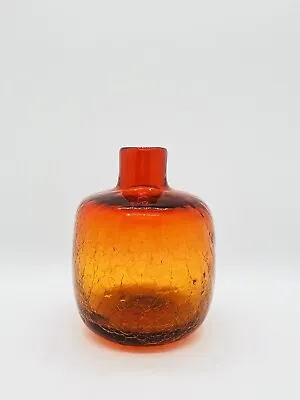 Buy Vintage BLENKO MCM Orange Red Crackle Glass  Handcrafted Bottle Bud Vase • 41.11£