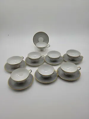 Buy Vintage Thomas Rosenthal Tea Cups And Saucers Pale Blue/Gold/White Service For 8 • 83£
