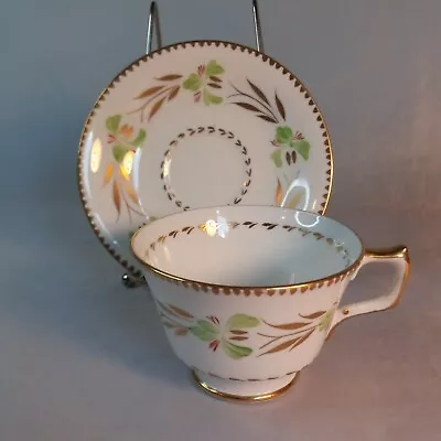 Buy HM Sutherland Bone China Cup And Saucer, Made In England, Green Floral With Gold • 5.71£
