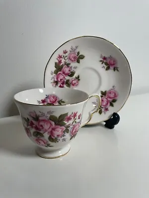 Buy Vintage Queen Anne Bone China Saucers Pink Roses • 11.99£