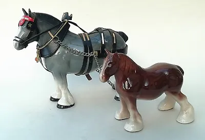 Buy Vintage Melba Ware Grey Shire Horse With Tack & Other Brown Shire Horse • 25.99£