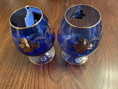Buy Antique Beautiful Bohemia Czech Crystal Cobalt Glasses, Stunning Glassware • 21.76£
