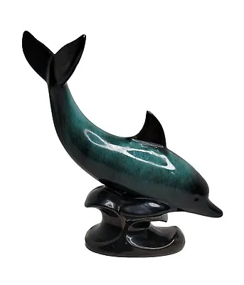 Buy Blue Mountain Pottery Dolphin Figurine Terra Cotta Black Green Glaze 7.5” • 12.08£