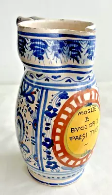 Buy Antique Spanish Pottery Jug Motto Glazed Blue & White • 55£