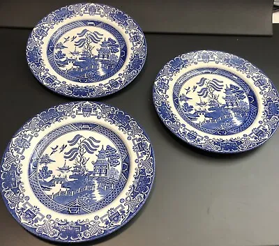 Buy 3 X English Ironstone Tableware Plates - Old Willow Pattern - 26cm Across • 20£