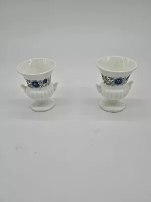 Buy Pair Of Wedgwood Fine Bone China Mini Vase Urn Blue Flower Made In England • 14.99£