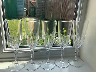 Buy Vintage Set Of 5 Facet Cut Lead Crystal Champagne Flutes/Glasses • 14.99£