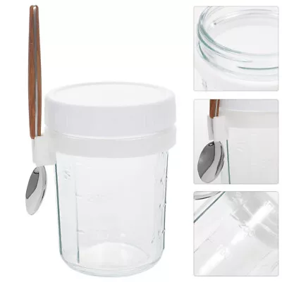 Buy  Sealed Jar Glass Can Cup With Spoon And Lid Fruit Bowl Coffee • 18.49£