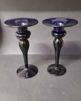 Buy Bristol Blue Glass Candle Holder X2  • 35£