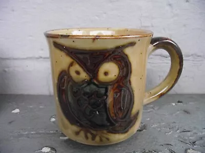 Buy Vintage Studio Art Pottery Hand Painted Tube Lined Owl Bird Of Prey Mug • 7£