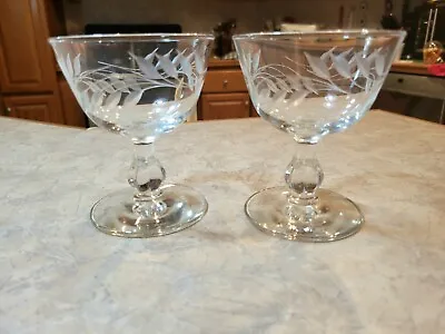 Buy Set Of 2 Etched, Stemmed Champagne/Coupe Glasses.   Barware, Drinkware. • 19.20£