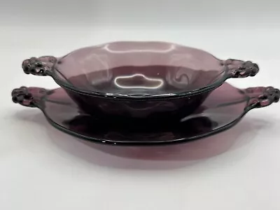 Buy Fostoria Glass Lafayette Bowl With Plate Amethyst Berry Bon Bon Dessert Dish • 22.10£