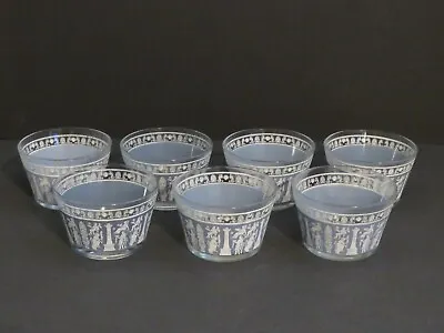 Buy Set Of 7 Vintage Jeannette Wedgewood MCM Barware, Whisky Glasses, Blue, White • 30.36£