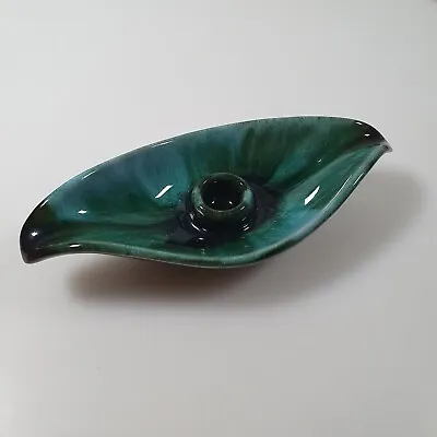 Buy Blue Mountain Pottery Candle Holder Green Drip Glaze 7  Long • 15£