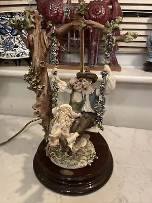 Buy Vintage Large Capodimonte Girl & Boy On A Tree Swing Table Lamp • 54.99£