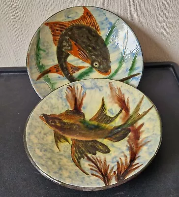Buy 2 X Vintage Mid Century Puigdemont Majolica Pottery Fish Dishes Spanish Signed • 120£