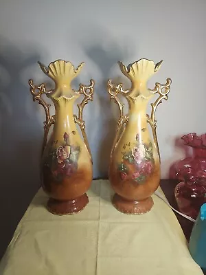 Buy Post 1891 Vintage  Royal Fenton Vase 17 1/2 Tall Each • 68.07£