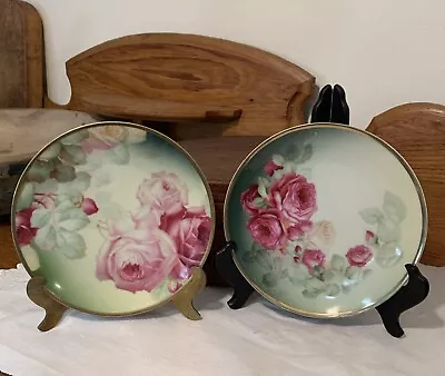Buy Two Thomas Bavaria Hand-painted One  Artist Signed, Pink Roses, Antique Plates • 28.42£