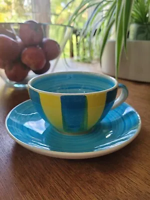 Buy IDEN POTTERY Rye Dennis Townsend Vintage Blue/Green/Yellow Stripe Cup & Saucer  • 15£