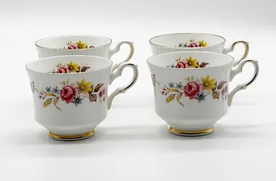 Buy Vintage Royal Stafford Bone China Patricia Pink Rose Pattern Set 4 Tea Cups • 22.99£