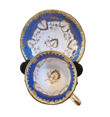 Buy Antique English  Rockingham, Pattern '867' Cup And Saucer Duo 1860 Blue & Gold • 48£