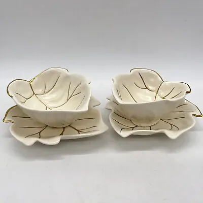 Buy Pair Of Carlton Ware Vintage Ivory Bone China Leaf Cup And Saucer England Gold • 17.30£