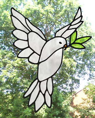 Buy Dove With Olive Branch Stained Glass Effect Window Decor Cling • 6£