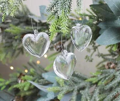 Buy Gisela Graham Christmas Clear Glass Heart Decoration Box Of 6 • 8.99£