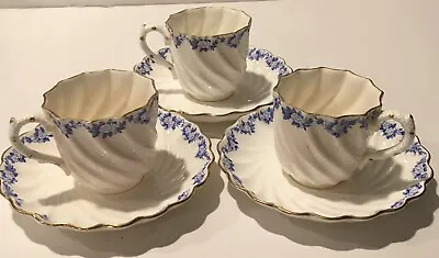 Buy Coalport Bone China Petite Blue Flowers Scalloped Cups Saucers SET OF 3 A.D.1750 • 56.89£