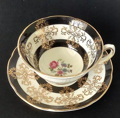 Buy 1950s ROYAL GRAFTON HAND PAINTED BLACK CUP & SAUCER DUO PATTERN 9259 • 9£