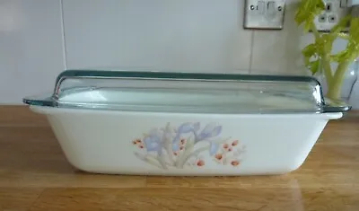 Buy Pyrex JAJ Blue Lilly Oblong Deep Dish With Lid, Coded 36C And 32m 1970's  L 25cm • 10.84£