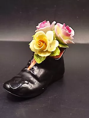 Buy Cara - China Staffordshire Bone China Beautiful Black Shoe With Roses, England • 12£