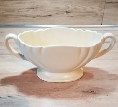 Buy Vintage Cream Ornate Dartmouth Pottery Mantel Double Handled Vase Planter Decor • 13£