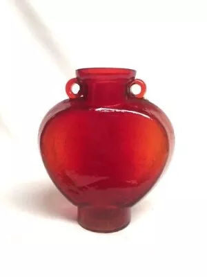 Buy Vintage Ruby Red Crackle Glass Heart Vase 6 1/8” Tall Mint Mid Century Modern • 22.68£