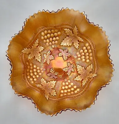 Buy Carnival Glass Fenton Bowl Dish Grape Vine Basketweave Marigold Amber Vintage • 8.25£