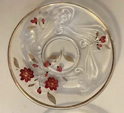 Buy 6  Vintage Italian Hand Painted Ice Maiden Pressed Glass  Plates Red Gold Floral • 9.95£