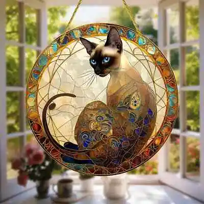 Buy Siamese Cat Design Suncatcher Stained Glass Effect Home Decor Christmas Gift • 6.85£