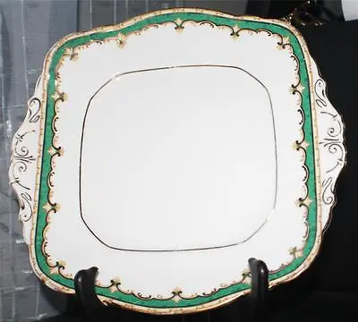 Buy Vintage 30s PARAGON Bone China Emerald Green Pattern #G3295 Square Serving Tray • 40.06£