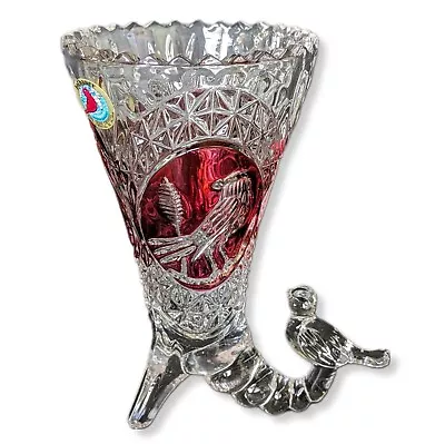 Buy Vintage German Hofbauer Byrdes Lead Crystal Cut Glass Ruby Cornucopia Posy Vase • 27.84£