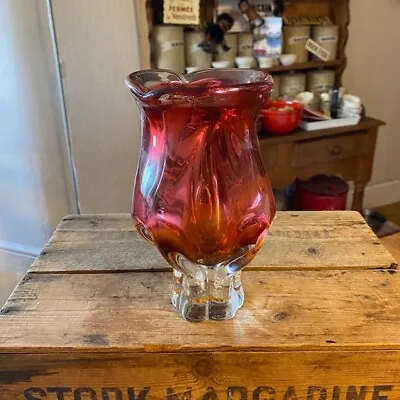 Buy Vintage Chribska Josef Hospodka Czech Bohemia Pink / Yellow  Art Glass Vase – • 24.99£