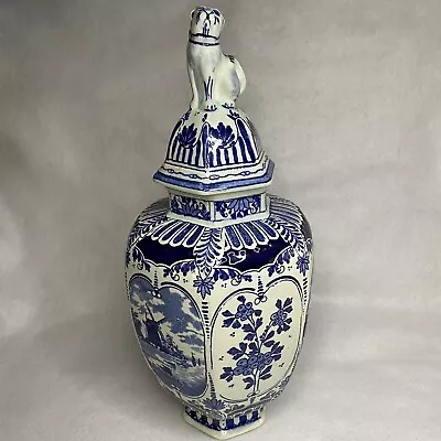 Buy Vintage Pottery Delft Blue Boch For Royal Sphinx Ginger Jar Vase Foo Dog Lid • 284.51£