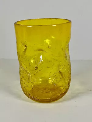 Buy Blenko Yellow Crackle Pinch Dimple Drinking Glass Tumbler  4 1/2  H • 14.23£