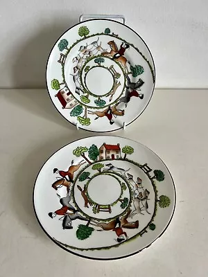 Buy Crown Staffordshire Hunting Scene Tea Plates X 2 Vintage Porcelain 15.7cm VGC! • 28£