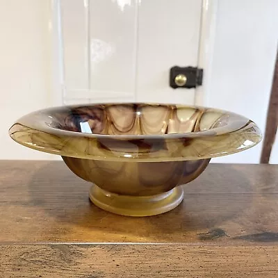 Buy Davidson Amber Cloud Glass Bowl D 24cm Art Deco Flower Posy Vase Serving Fruit • 19.99£