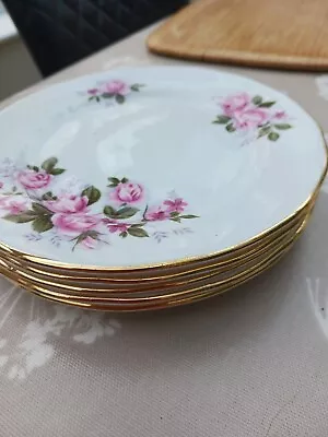 Buy Vintage Queen Anne Bone China Side Plates X 5 - Pink Roses + 1 Cup • 10£
