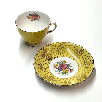 Buy Colclough Bone China Tea Cup & Saucer Set Yellow Gold White Made In England • 18.89£
