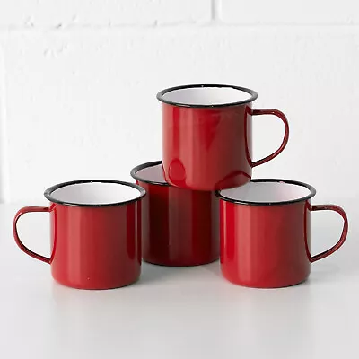 Buy Set Of 4 Red Enamel Mugs 360ml Vintage Style Tea Water Coffee Tin Camping Cups • 18£