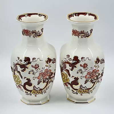 Buy Masons Ironstone Brown Velvet Octagonal Base Vase Pair 8” Inches Floral • 22.99£