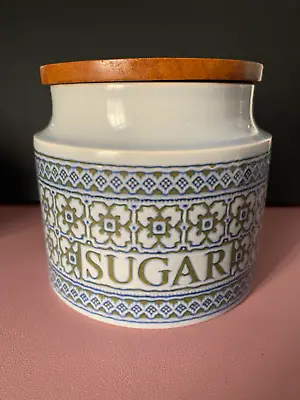Buy Vintage Hornsea Pottery Blue Tapestry Pattern Small Sugar Canister Jar • 15£