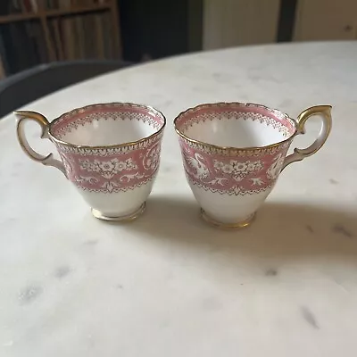 Buy Crown Staffordshire England Fine Bone China Pink Ellesmere Teacups X2 • 10£